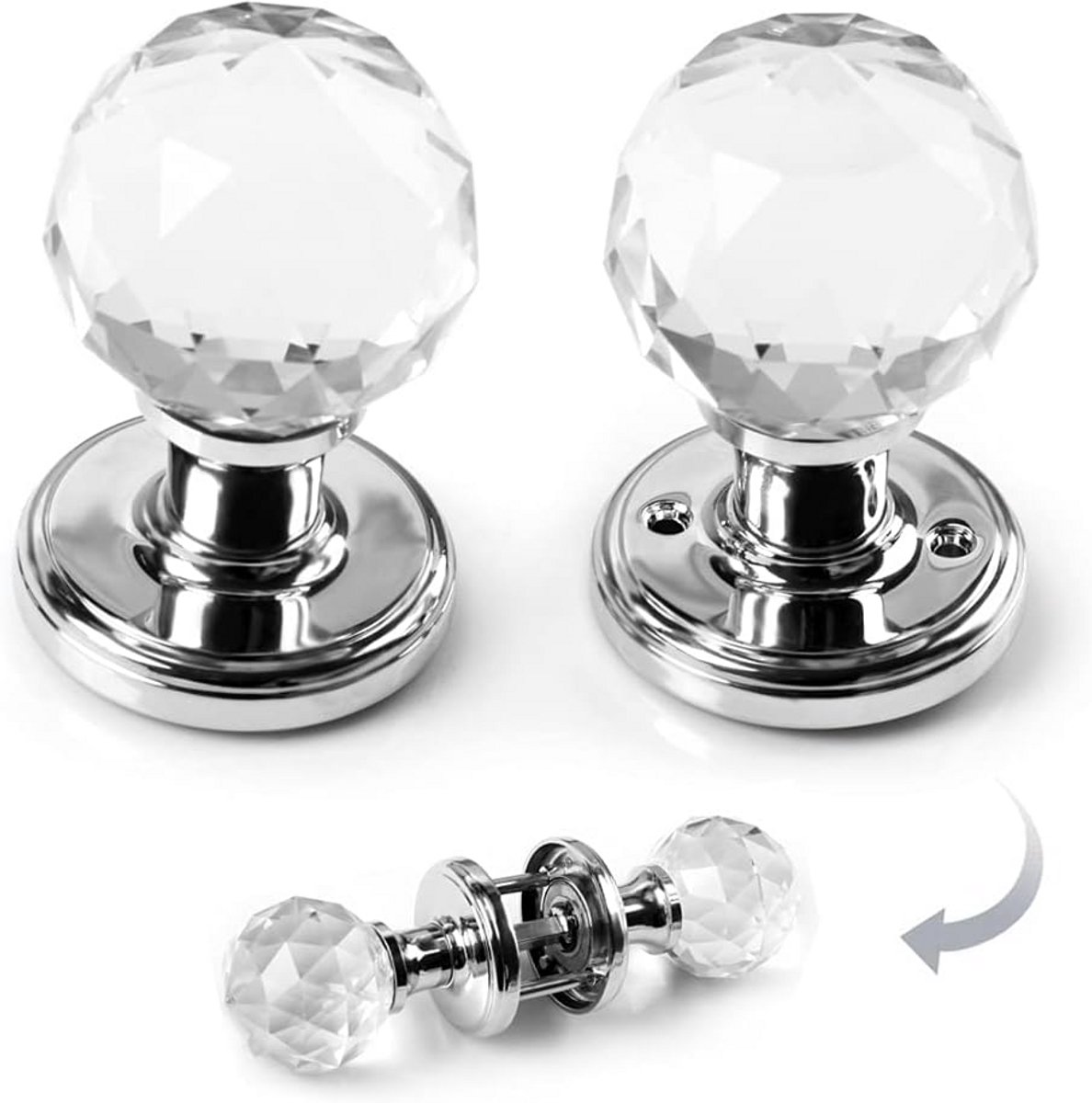 Extra Grote Ronde Kristallen Deurklink 65mm - Luxe Glazen Deurknoppen voor Woonkamer & Sla
