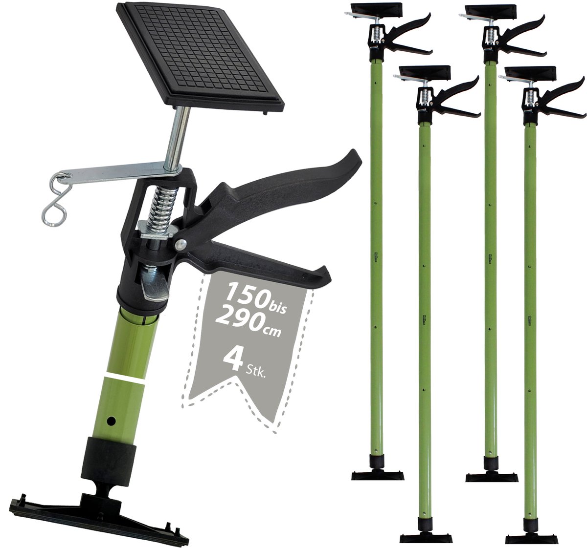 TRUTZHOLM - Plafondsteun - Telescopisch 115-290 cm - Pompmechanisme - Set van 4
