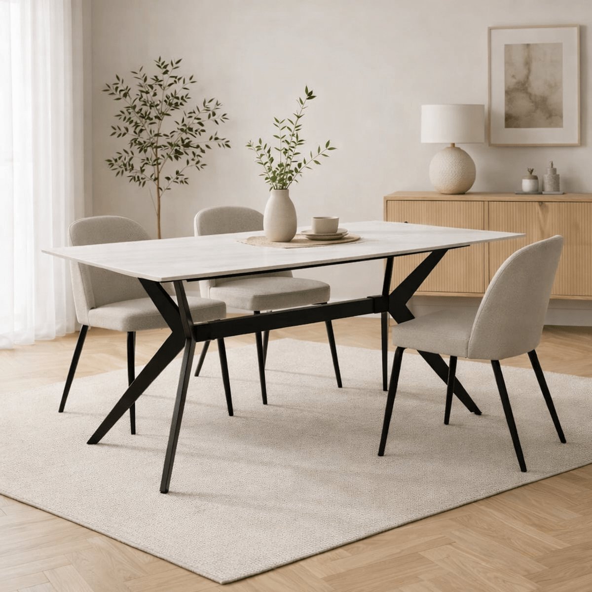 Dimehouse Eettafel Grace Sintered Stone Marmerlook Wit 150 x 80 x 76 cm - Marmer - Modern - Rechthoek