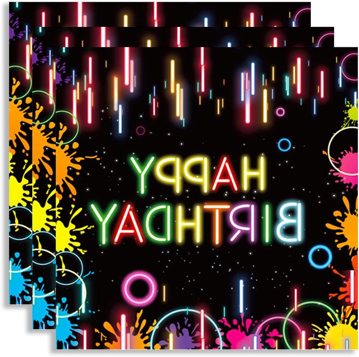 24-delige verjaardagsdecoratie servetten - feestelijk, neon, tafeldecoratie
