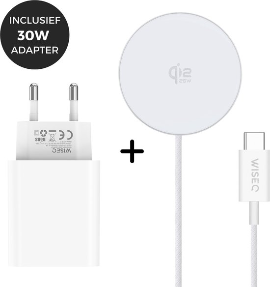 Magnetisch Draadloos Laadstation 25W Snellader - Geschikt voor Magsafe iPhone - Inclusief Adapter Draadloze oplader – snellader - WiseQ