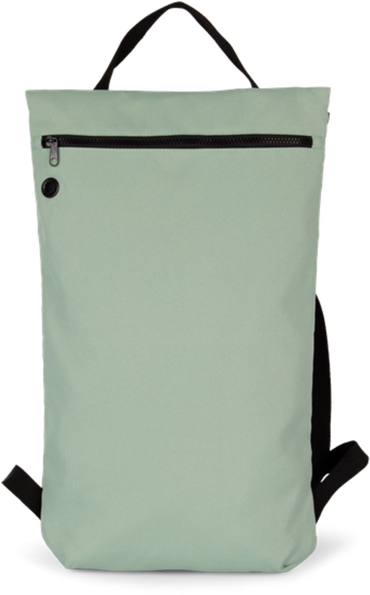 Trendy, platte en gerecycleerde rugzak - Ecologische rugzak van 60% gerecycleerd polyester - Platte rugzak, slim model, trendy stijl - Licht gewatteerd. Heel trendy ritssluiting met grote tanden - Groen