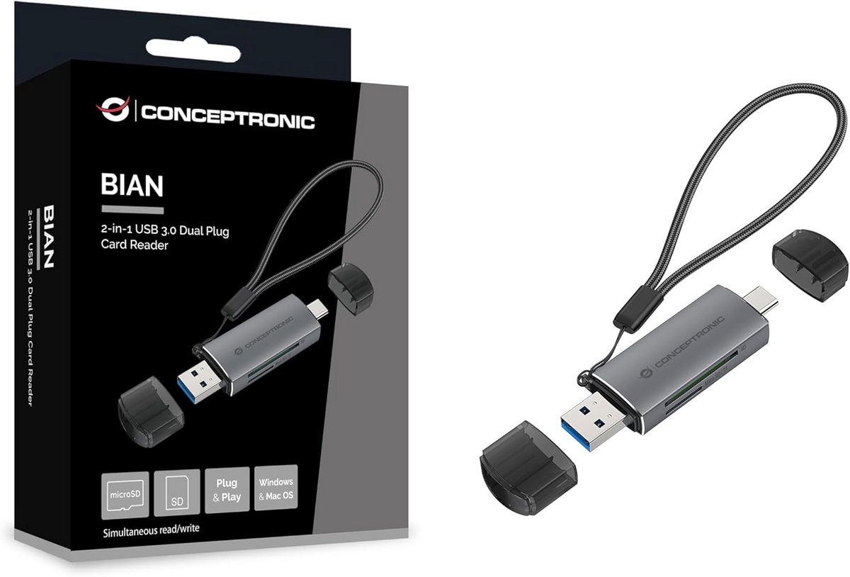 2-in-1 USB 3.0 Kaartlezer Dual Plug SD en MicroSD UHS-I