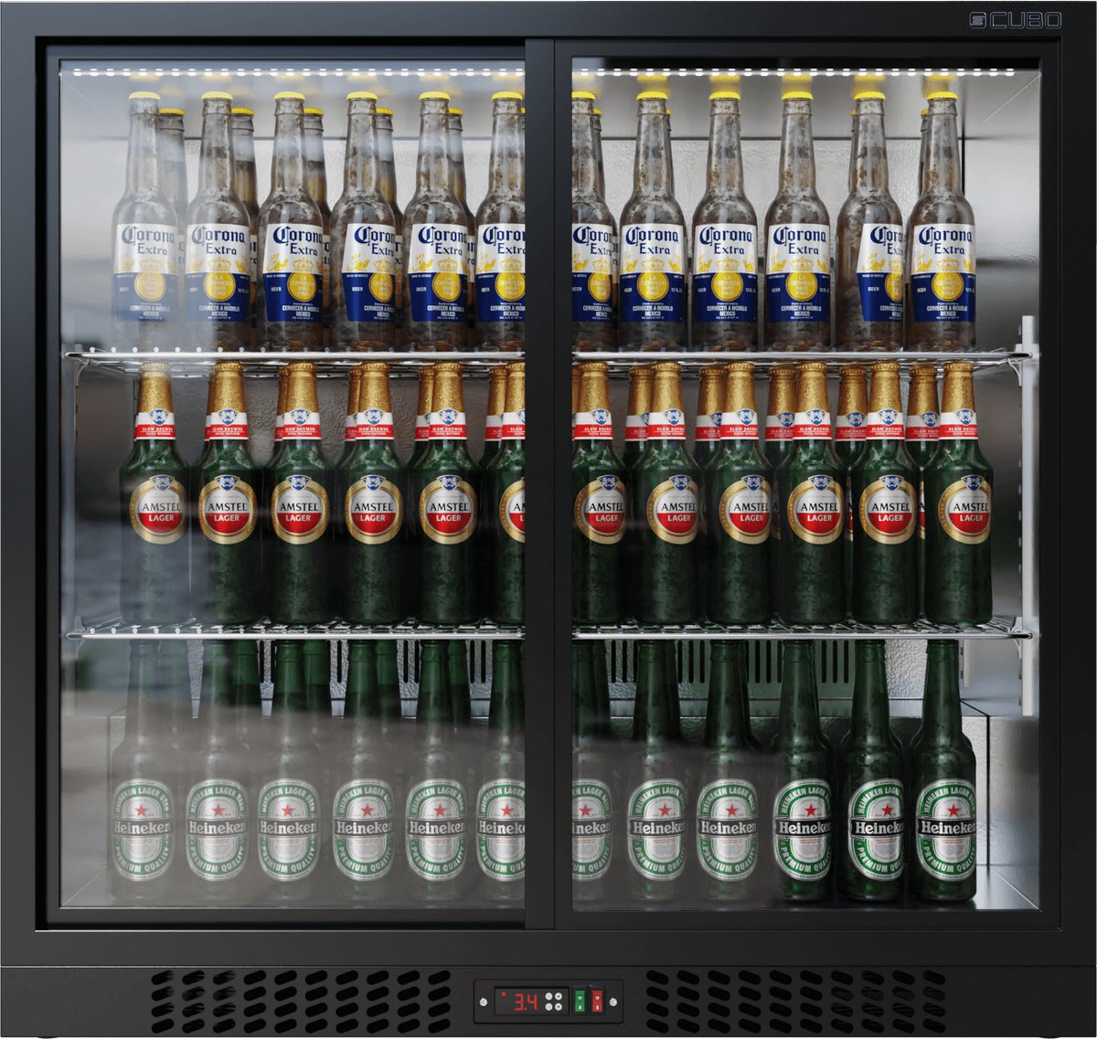 CUBO Barkoelkast 207L - 2 Schuifdeuren van glas - Afsluitbaar met slot - CS-210S-EE- Frigo - Matzwart