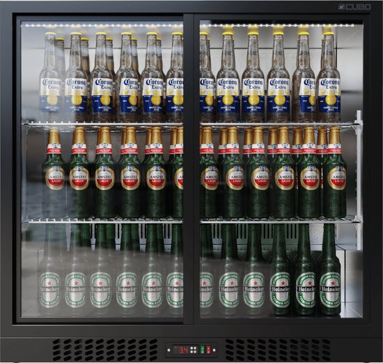 CUBO Barkoelkast 207L - 2 Schuifdeuren van glas - Afsluitbaar met slot - CS-210S-EE- Frigo - Matzwart