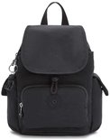 Zwarte Kipling City Pack Mini rugzak met flap, trekkoordsluiting, voorvak met rits en zijvakken.
