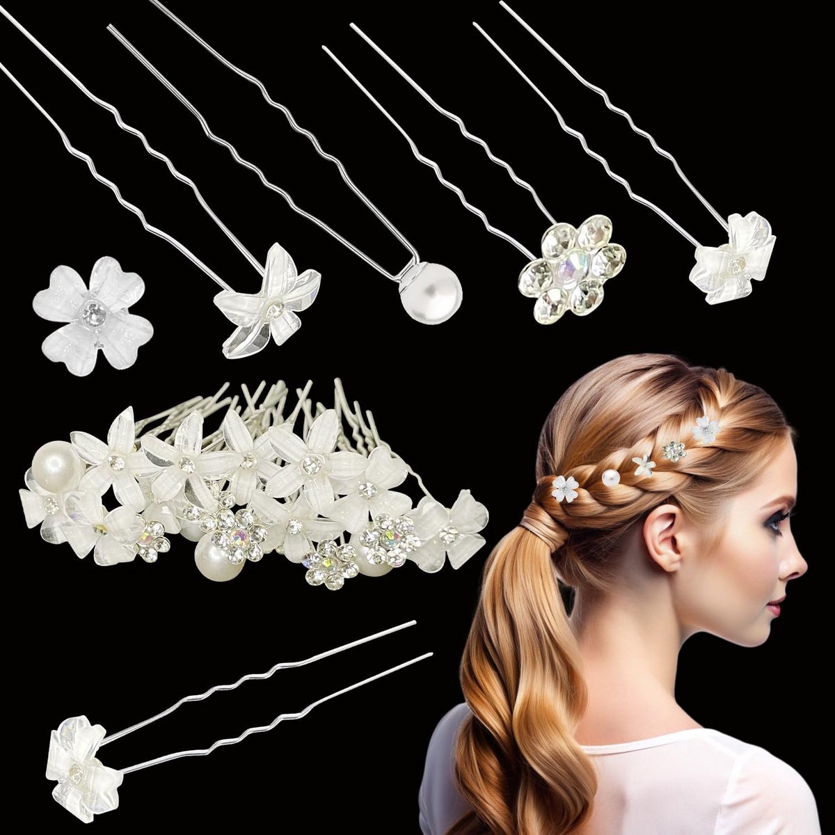 20 stuks Kristal Bloemen & Diamant Haarspeldenset Bruiloft & Feest Accessoires