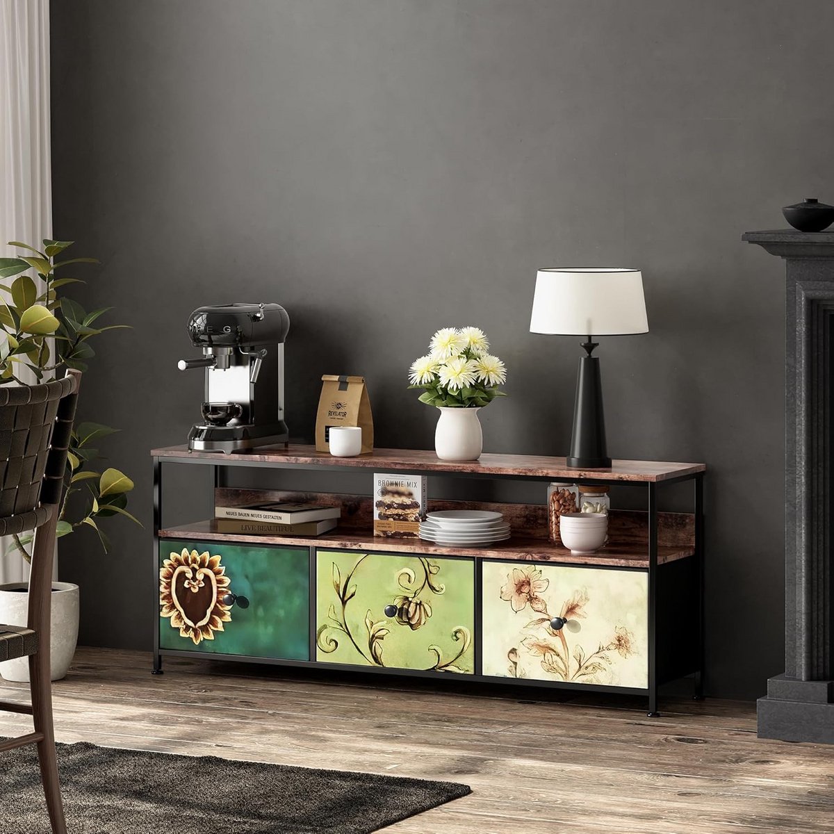 TV-meubel met Opbergkasten, Laden en LED Verlichting - Breedte 137 cm