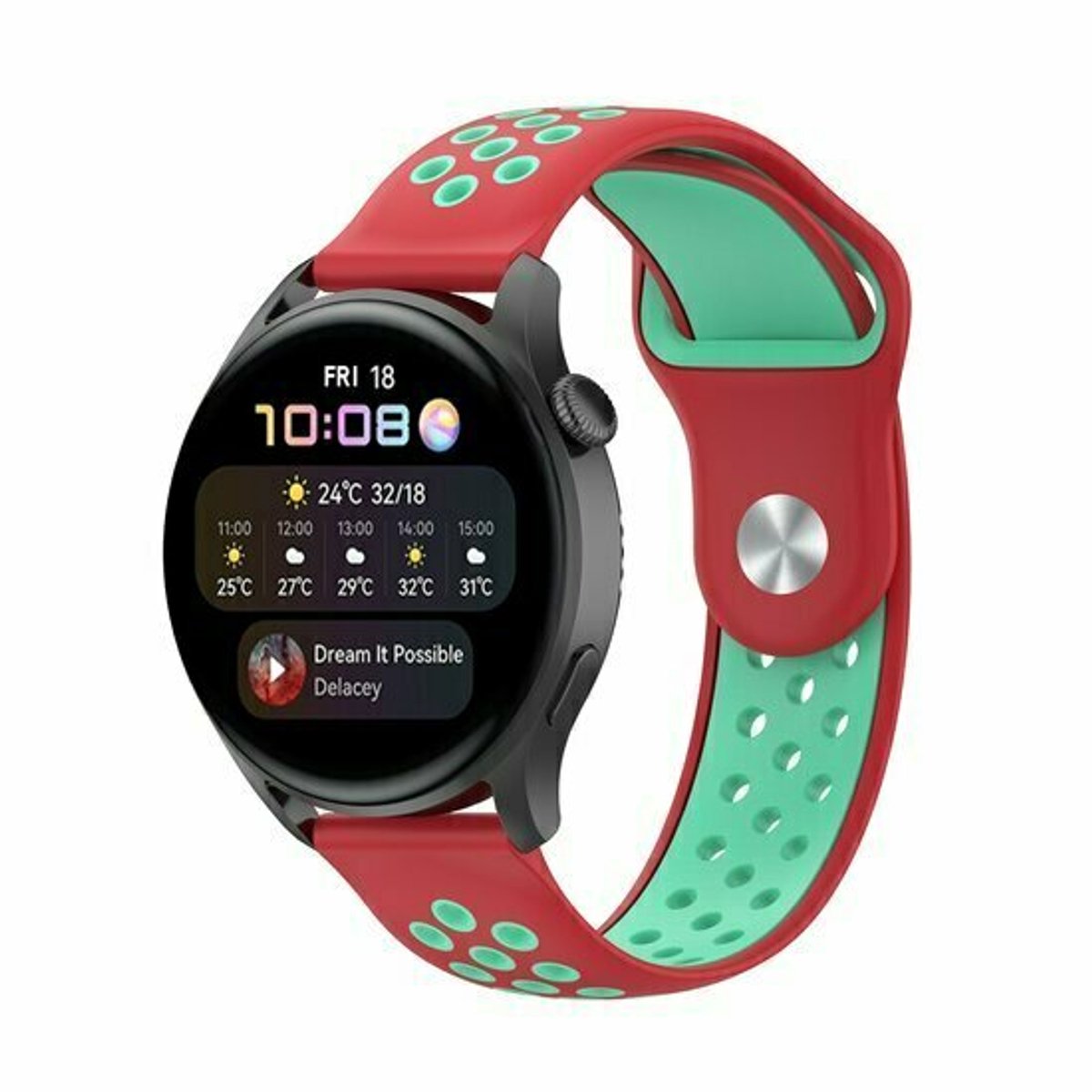 By Qubix - Sport Edition siliconen band - Rood + mintgroen - geschikt voor Huawei Watch 5 - 46mm