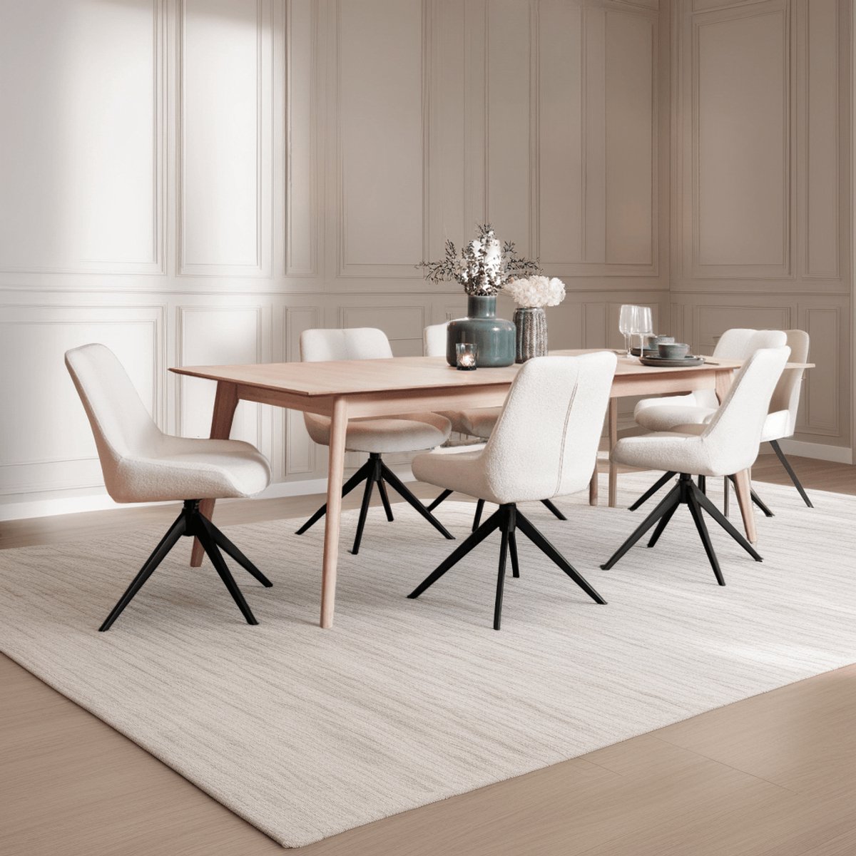 Eetkamertafel Naturel - Eikenhout - 220x105x75cm - Eetkamertafel Porto