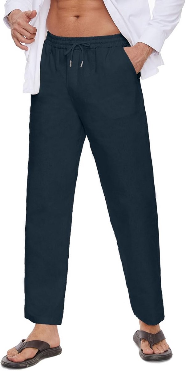 Linnen Joggingbroek Heren Casual Rechte Pasvorm met Elastische Taille