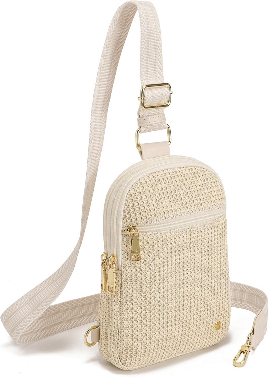 Zomer Stro Tasje Crossbody voor Dames - Kleine Schoudertas met RFID Blokkerende Portemonnee