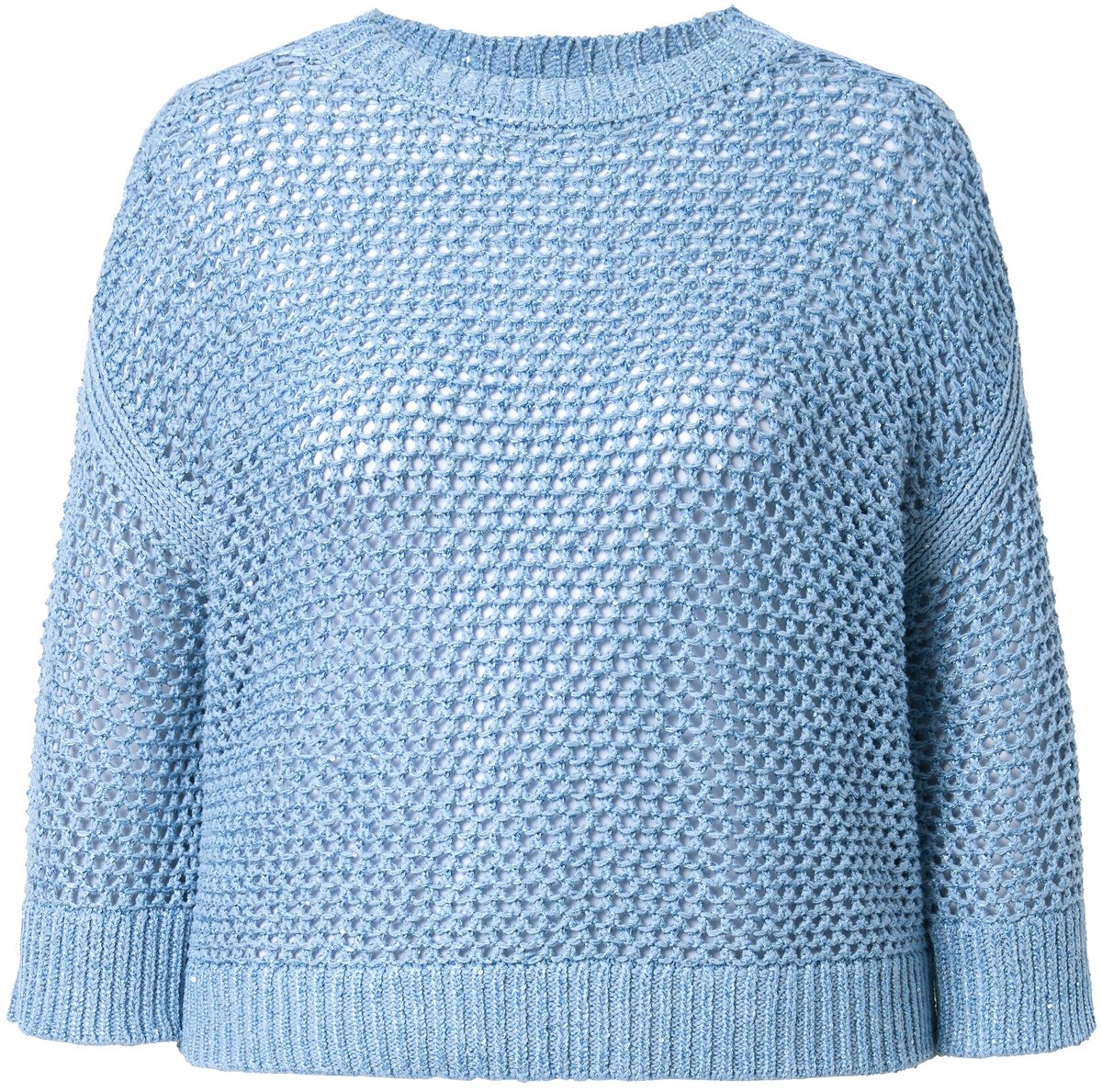 Ulla Popken - Dames - Pullover pailletten oversized ronde hals 3/4-mouwen - Lichtblauw - Maat 42+