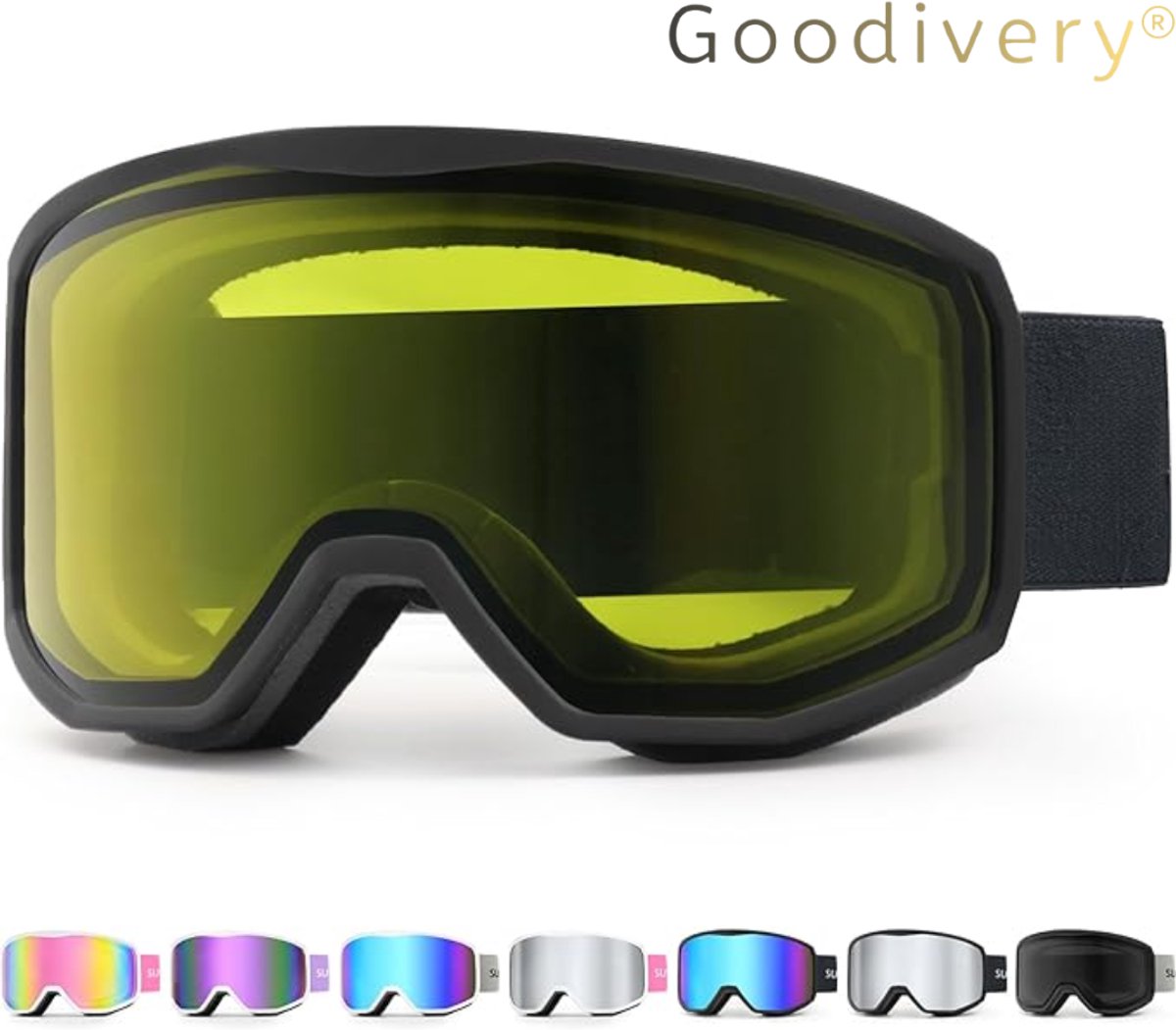 Goodivery ® Skibril voor dames OTG snowboardbril voor heren [TOP gepatenteerd anti-condens] Gespiegelde skibril voor brildragers beschermende skibril UV400 sneeuwbril met anti-verblindingsbescherming. 14×6