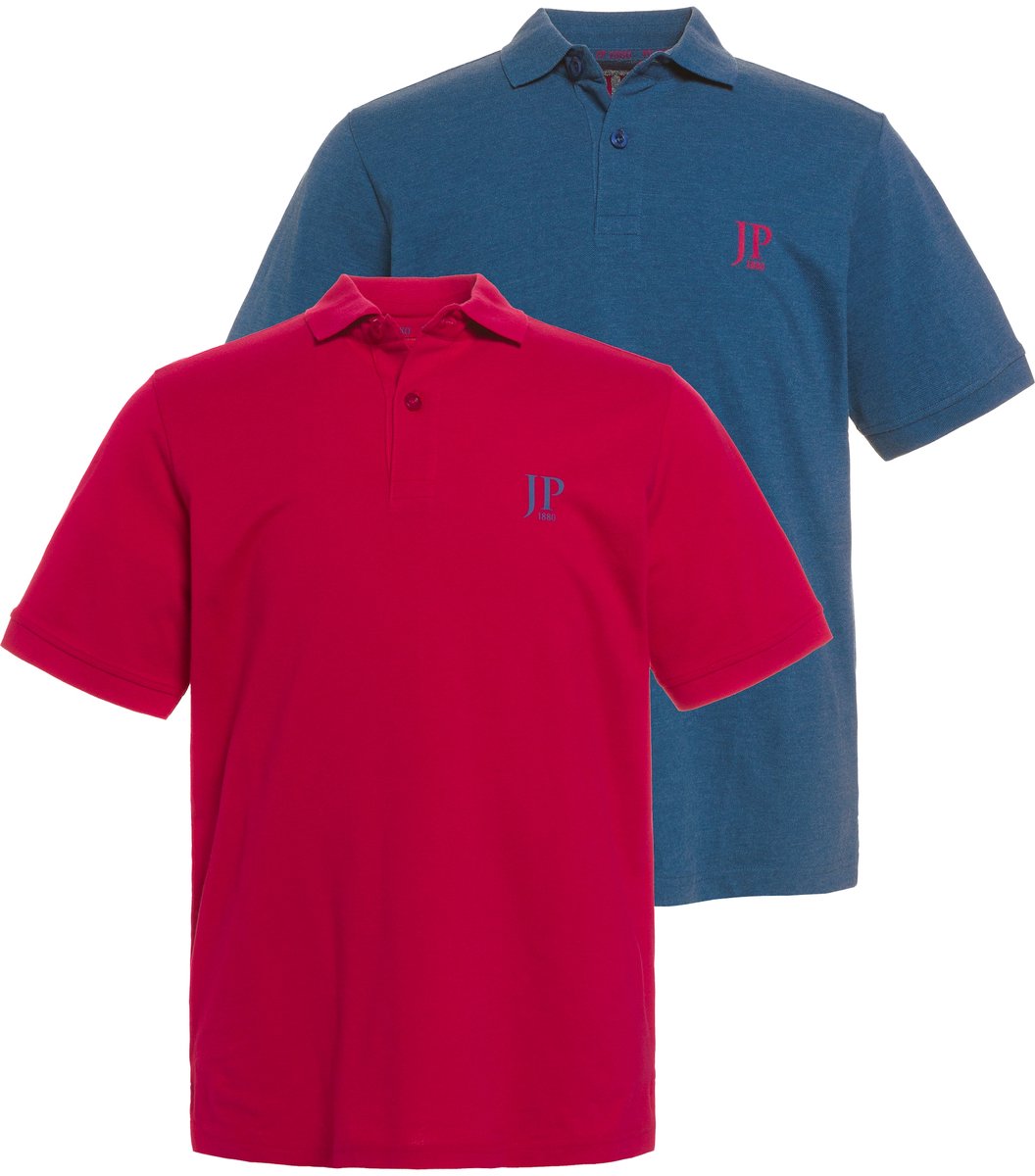JP 1880 - Heren - Poloshirts basic set van 2 piqué gekamd katoen - Magenta - Maat 6XL