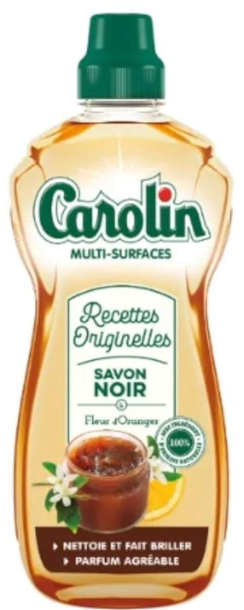 Carolin Multi-Surfaces Savon Noir Fleur d’Oranger 1L – Recettes Originelles – Natuurlijke Zwarte Zeep Reiniger voor Alle Oppervlakken