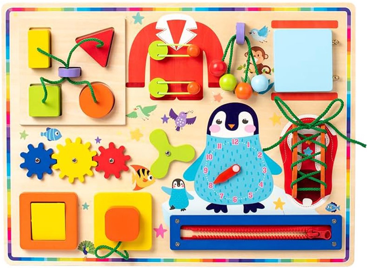 Busy Board Montessori-speelgoed voor kinderen, activiteitenbord voor peuters, speelgoed voor de ontwikkeling van fijne motoriek en zintuigen, ideaal reisspeelgoed en cadeau voor jongens en meisjes