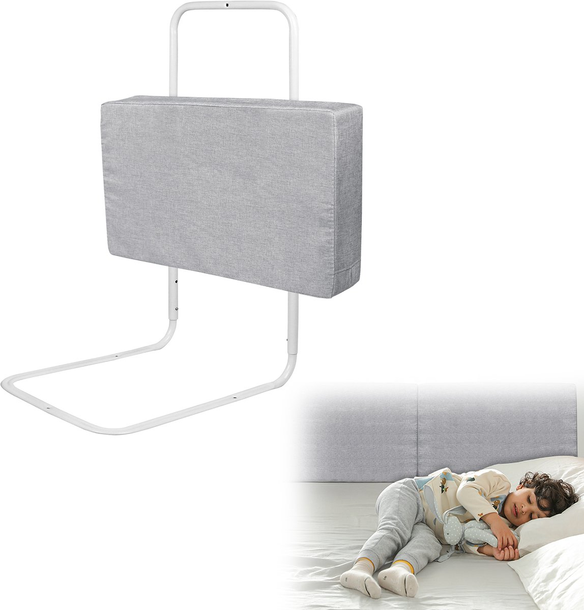 Froadp 50 cm kinderbedhekje Bedhekje Bedbeschermingshekje voor kinderen Valbeveiliging Bed Kinderbedhekje 5-gaats in hoogte verstelbaar voor kinderbed & gezinsbed Grijs