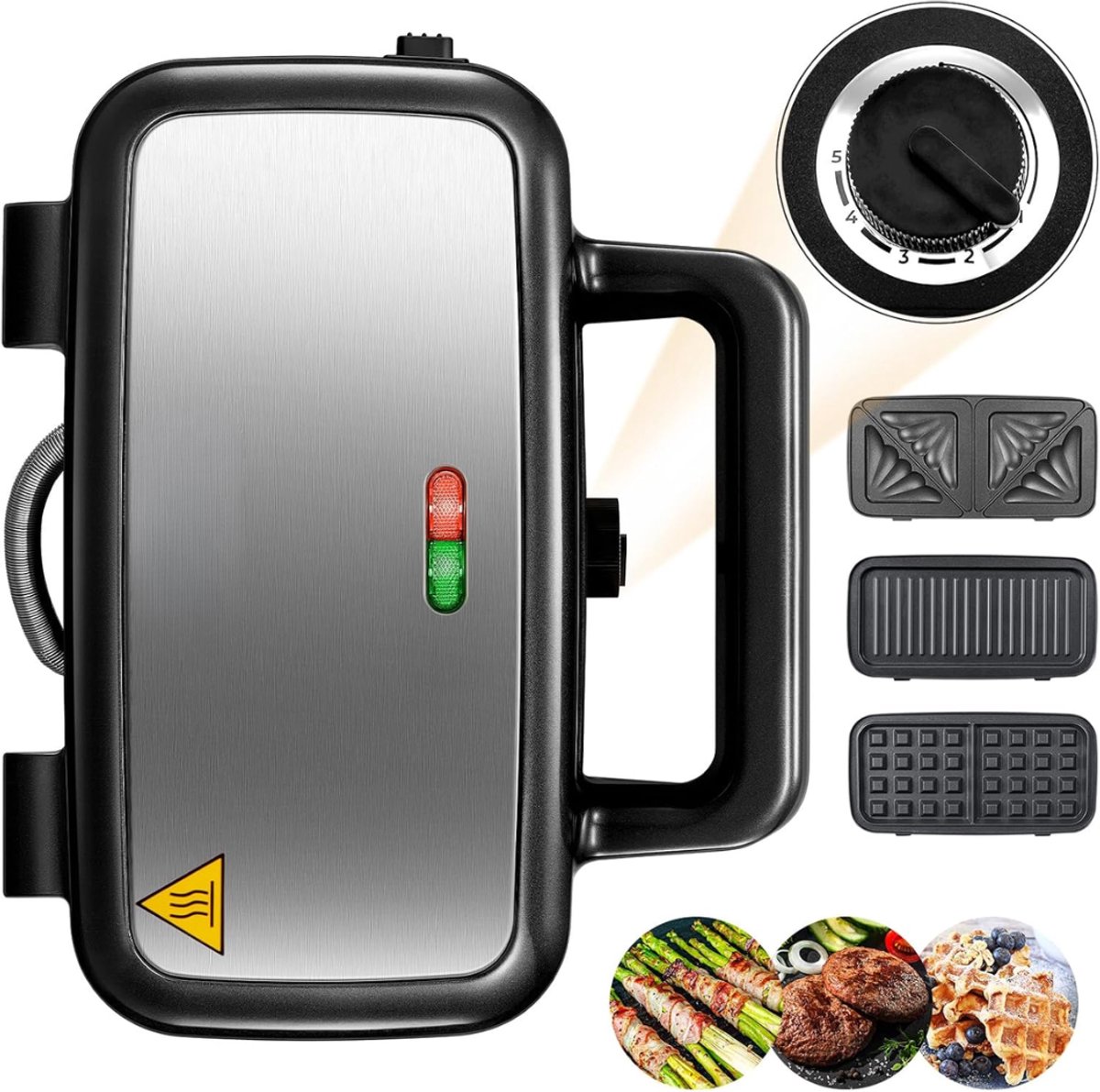 Aurixi® Wafelijzer Met Verwisselbare Platen - Wafelijzer Tefal - Wafelijzer Hartvorm - Zwart - 23 cm x 29 cm x 12 cm