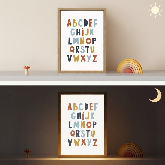 Nachtlampje 30x40 cm - Kinder lamp - Alfabet - Educatief - Letters leren voor kinderen - Kleuren - Tafellamp kinderkamer draadloos - Slaapkamer lampje - Bedlamp kinderen - Kinderlampje - Wandlamp babykamer - Nachtlampjes van Merkloos — afbeelding 4