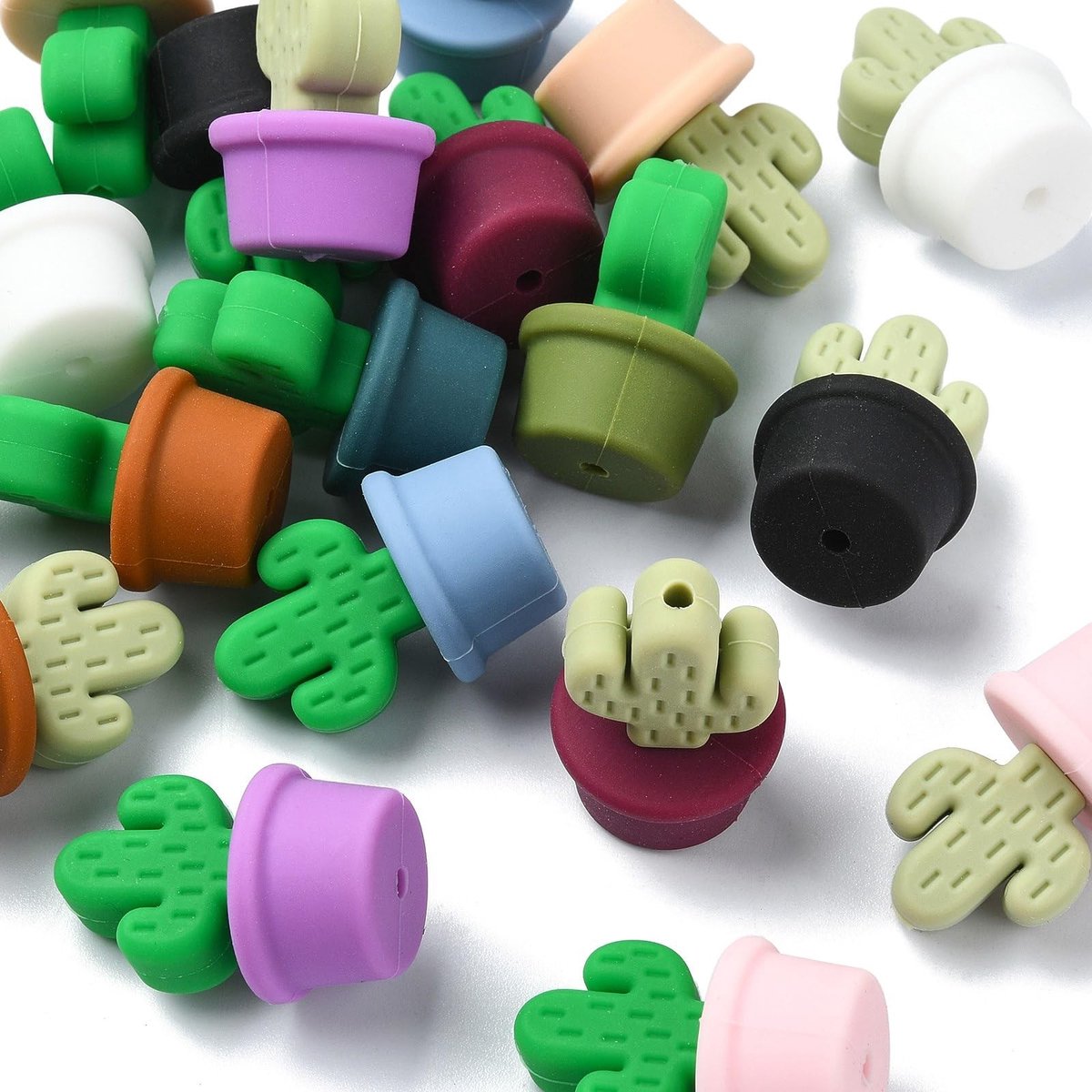 Allecto - Cactus Silicone Focal Beads - 21pcs - kleurrijke spacer beads - voor DIY sleutelhangers - rubberen plant pot beads - tropische planten de...