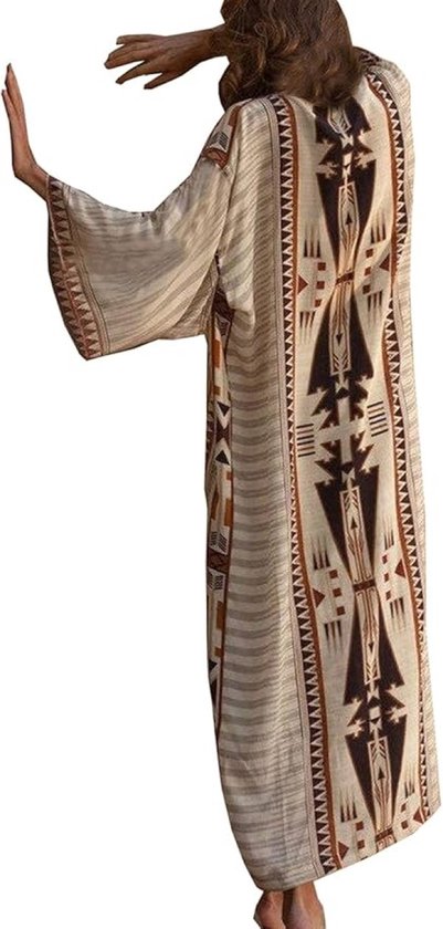 Kimono bohème à manches longues - Robe paréo de plage couleur sable