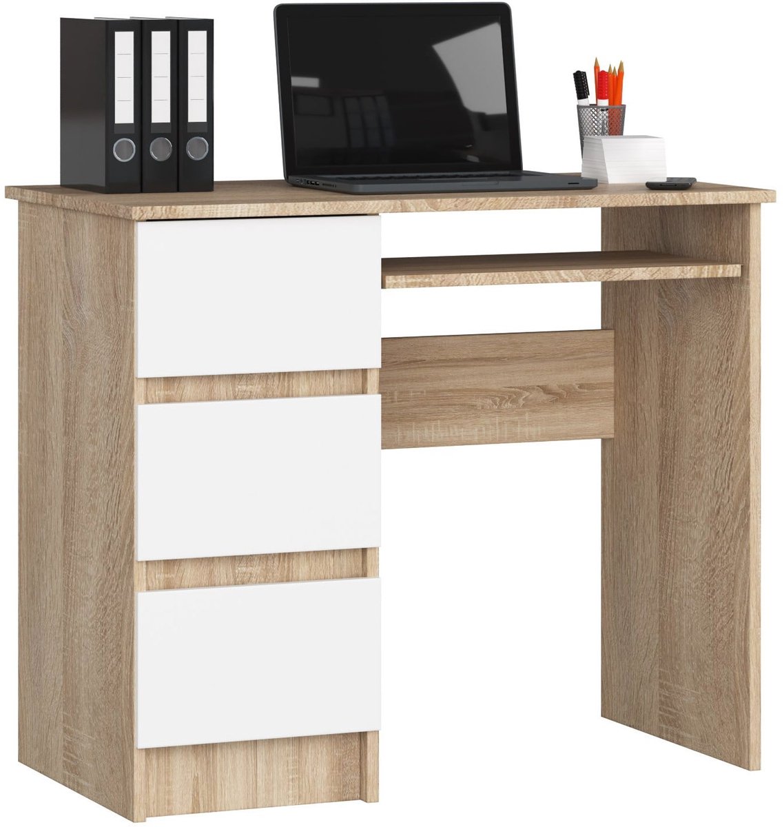 Bureau Links A-6 / Computerbureau / Computer Tafel / Bureautafel Rechts / Sonoma Eik - Wit / 90 x 77 x 50 cm