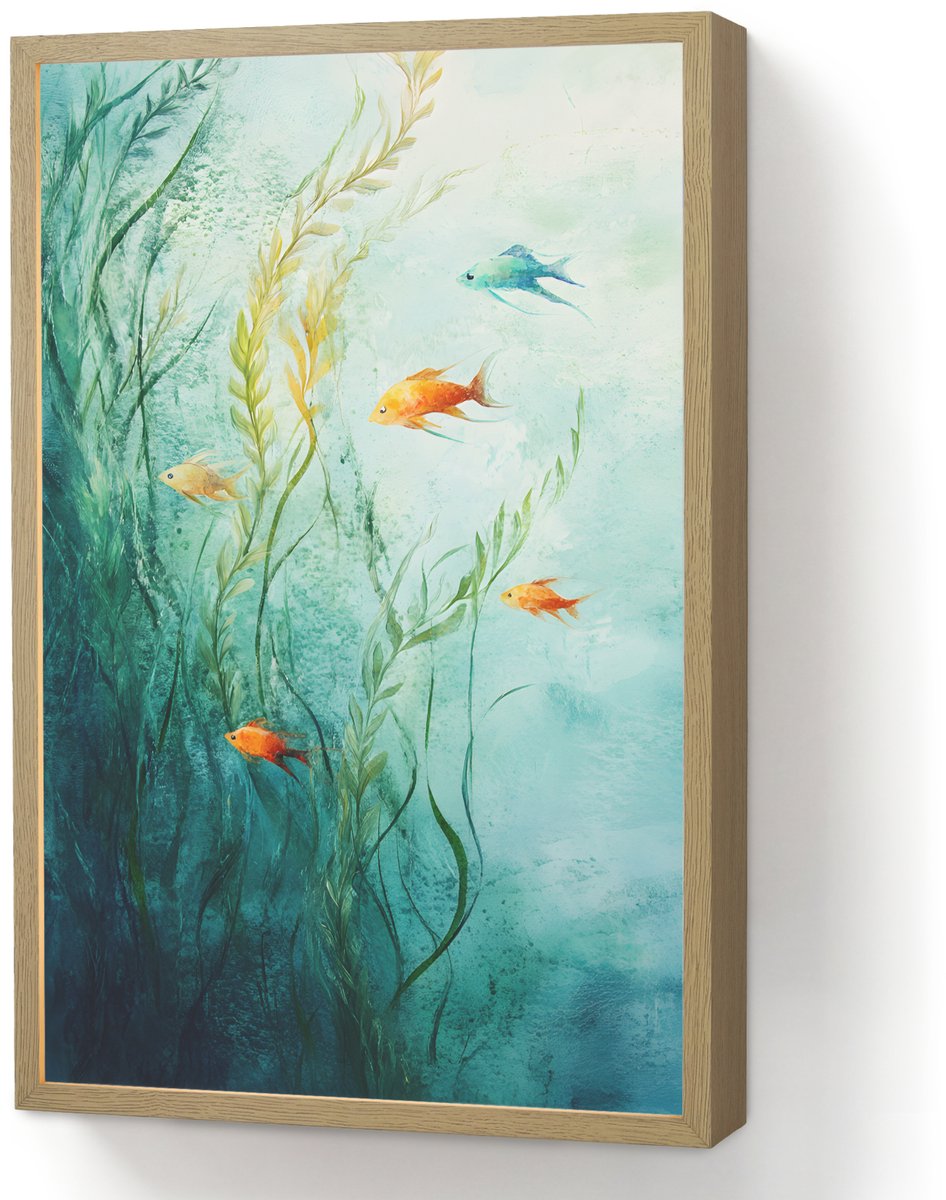 Wandlamp 40x60 cm - Oplaadbaar - Waterplanten - Vissen - Kleurrijk - Water - Wandlampen binnen woonkamer - Slaapkamer lamp - Decoratieve nachtlamp - Vloerlamp draadloos