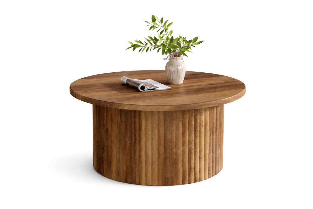 Van Elmont Ronde Salontafel - Salontafels - Koffietafel - Bijzettafel - Bruin - Hout - 80 x 80 x 45,5 cm - Tafel - Sidetable voor Woonkamer