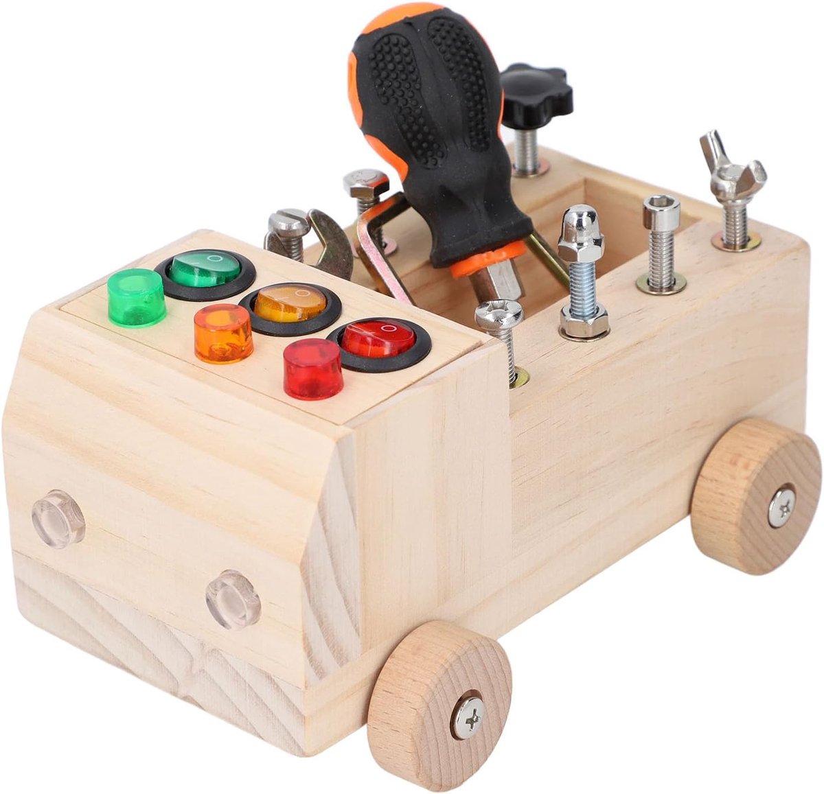 Schroevendraaierbordset Vrachtwagen - Educatief Houtenspeelgoed - Fijne Motoriek Leren - Montessori Ontwerp - 19 x 10 x 5 cm