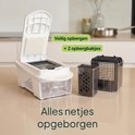 Witte groentesnijder, compleet met 2 opbergbakjes en diverse inzetstukken, netjes opgeborgen.
