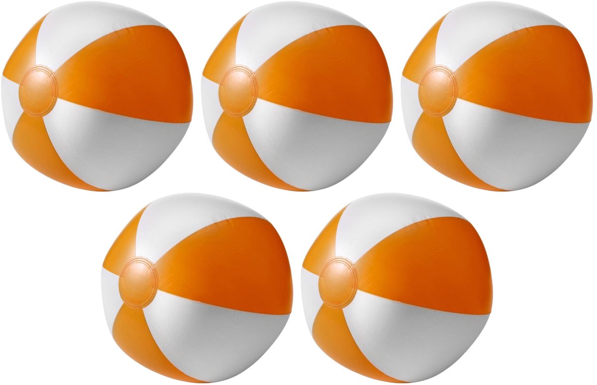 Impression Strandbal - 5x - opblaasbaar - oranje/wit - D26 cm -