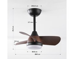 LumenXL - Compacte plafondventilator Vietor incl. LED en afstandsbediening - zwart met donkerbruin