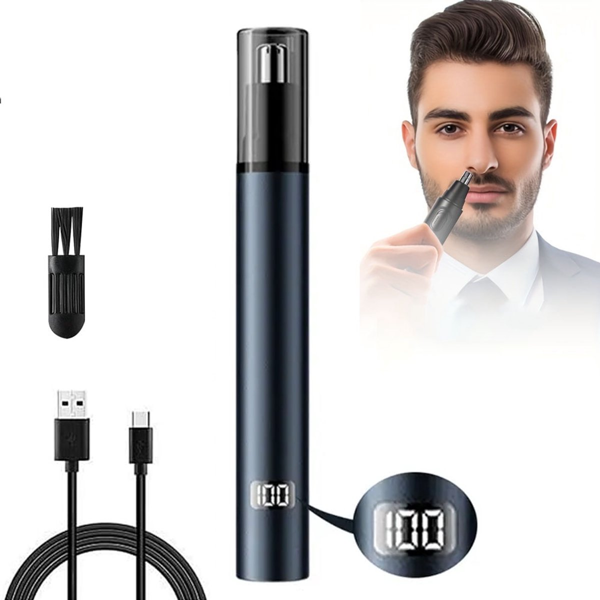 Neustrimmer - 300mah - Waterdicht - Neushaartrimmer - Oortrimmer - Baardtrimmer - Wenkbrauw Trimmer - Neushaartrimmers Heren - Neustrimmer Oplaadbaar - Led-Scherm - Afspoelbaar - Usb Oplaadbaar - Voor Neus En Oorhaar - Voor Mannen En Vrouwen