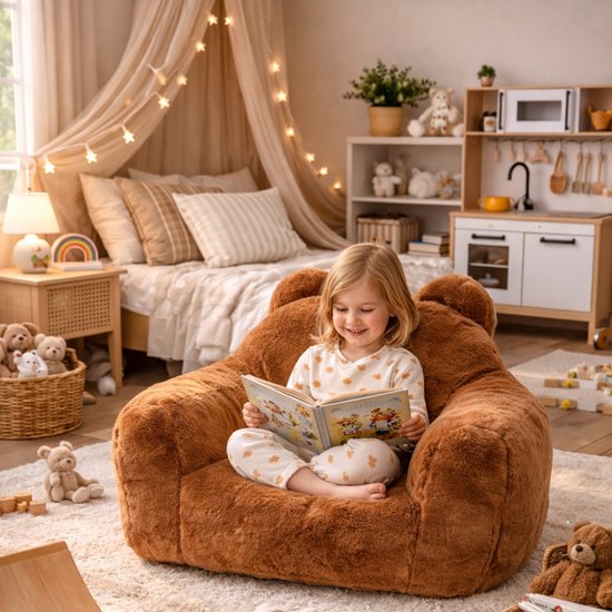 MISOU Kinderfauteuil - Fauteuil - Kinderzetel - Peuterstoel - Teddy Stoel - 60x52x65 cm - Bruin - COZY — afbeelding 5