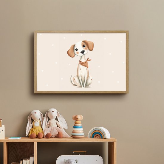 Nachtlampje 60x40 cm - Kinder lamp - Hond - Pup - Beige - Stippen - Tafellamp kinderkamer draadloos - Slaapkamer lampje - Bedlamp kinderen - Kinderlampje - Wandlamp babykamer - Nachtlampjes van OnlyWow — afbeelding 3