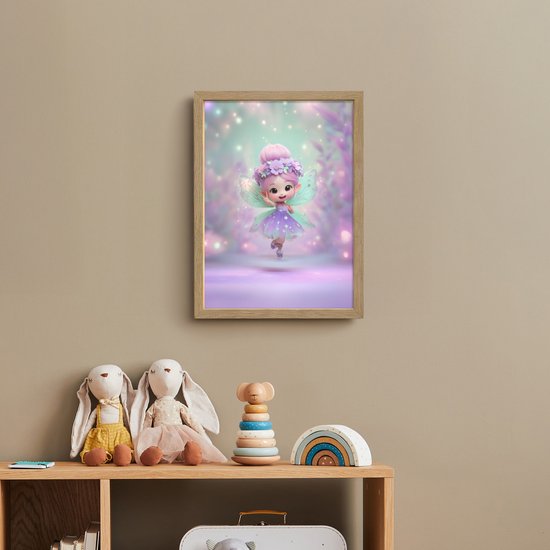 Nachtlampje 30x40 cm - Kinder lamp - Fee - Paars - Sprookje - Tafellamp kinderkamer draadloos - Slaapkamer lampje - Bedlamp kinderen - Kinderlampje - Wandlamp babykamer - Nachtlampjes van OnlyWow — afbeelding 3