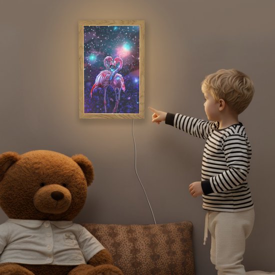 Nachtlampje 20x30 cm - Kinder lampje - Flamingo's - Dieren - Ruimte - Galaxy - Tafellamp kinderkamer - Slaapkamer lamp - Bedlamp kinderen - Kinderlampje stopcontact - Wandlamp babykamer - Nachtlampjes van Merkloos — afbeelding 5