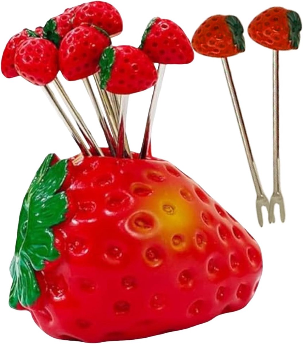 Kleine Vorkjes - Borrelhapjes Prikkers - Dessert Salade - 10 Stuks Set - 9x6 cm - Aardbei Hart
