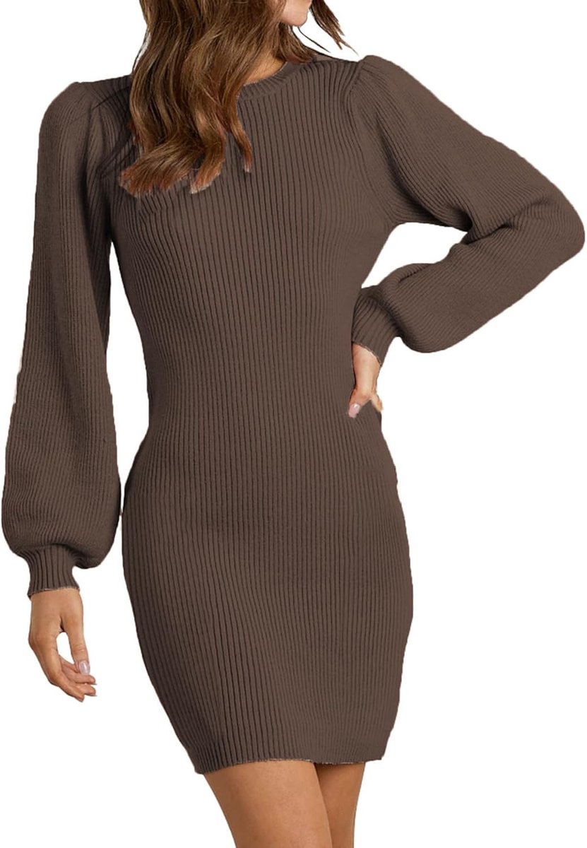 Gebreide Jurk Dames - Trui Jurk Mini - Casual Elegant - Hoge Elasticiteit - Knielang