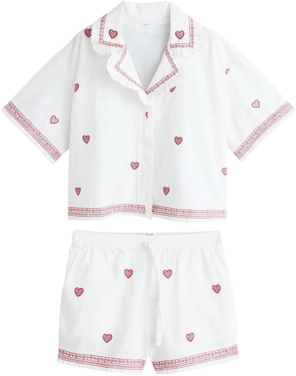 Next - Dames - Korte pyjamaset met doorknoopsluiting - Crème