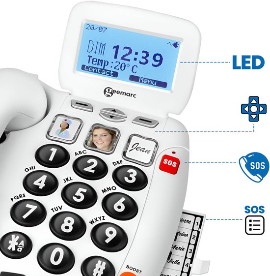 Geemarc, Versterkte Senioren Telefoon van 60 dB met Hoortoestelcompatibiliteit en Transcriptie, Wit foto 4