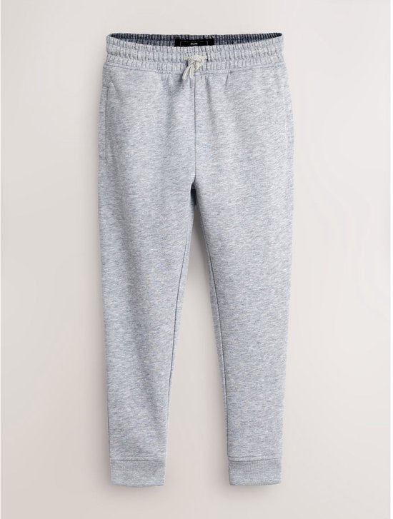 Grijze gemêleerde slim-fit joggingbroek met elastische tailleband, trekkoord en boorden bij de enkels.