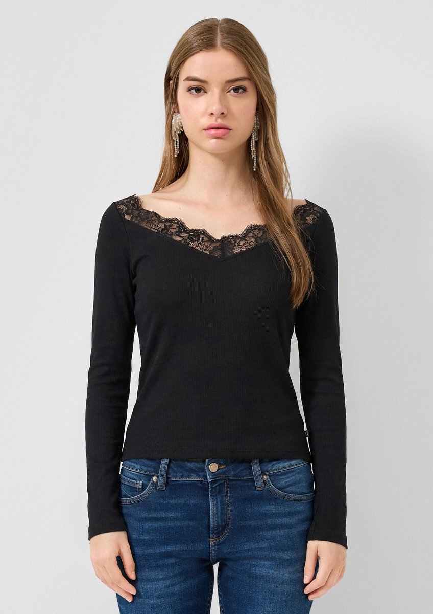 Q/S designed by - Dames t-shirt - Maat S - Vrouwen - ZWART - katoen