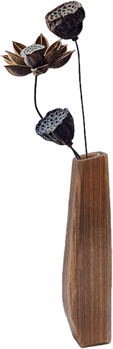 Rustieke Vaas - Houten Bloemenvaas - Binnen Decoratie - Natuurlijk Hout Materiaal - 30cm Hoog - Houtkleur