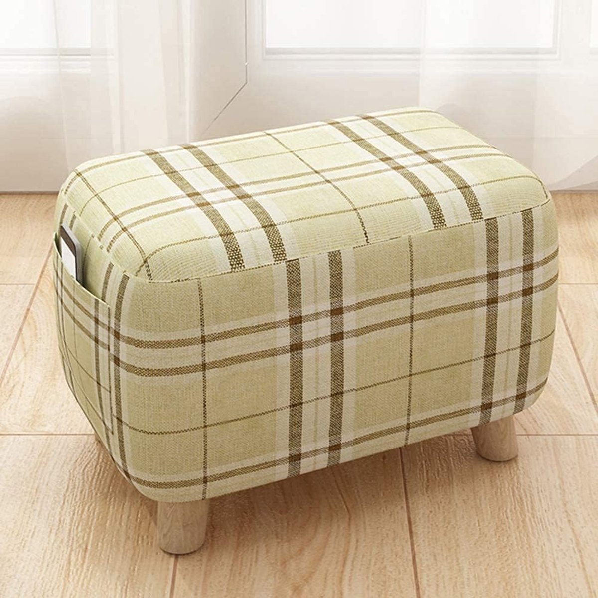 Voetkruk Ronde Pouffe - Ottomaanse Voetsteun Zitting - Rusten Voeten Zitten - Linnen Bekleding Houten Poten - 42x25x27cm - A