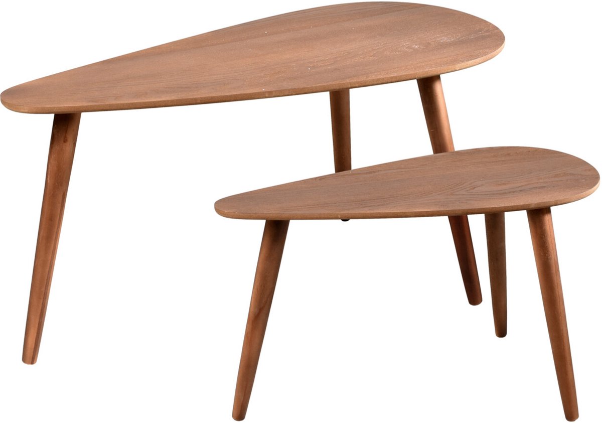 Home & Styling Bijzettafel/plantenstandaard set - 2-delig - lichtbruin - MDF hout - 60 x 30 x 35 cm en 80 x 40 x 40 cm