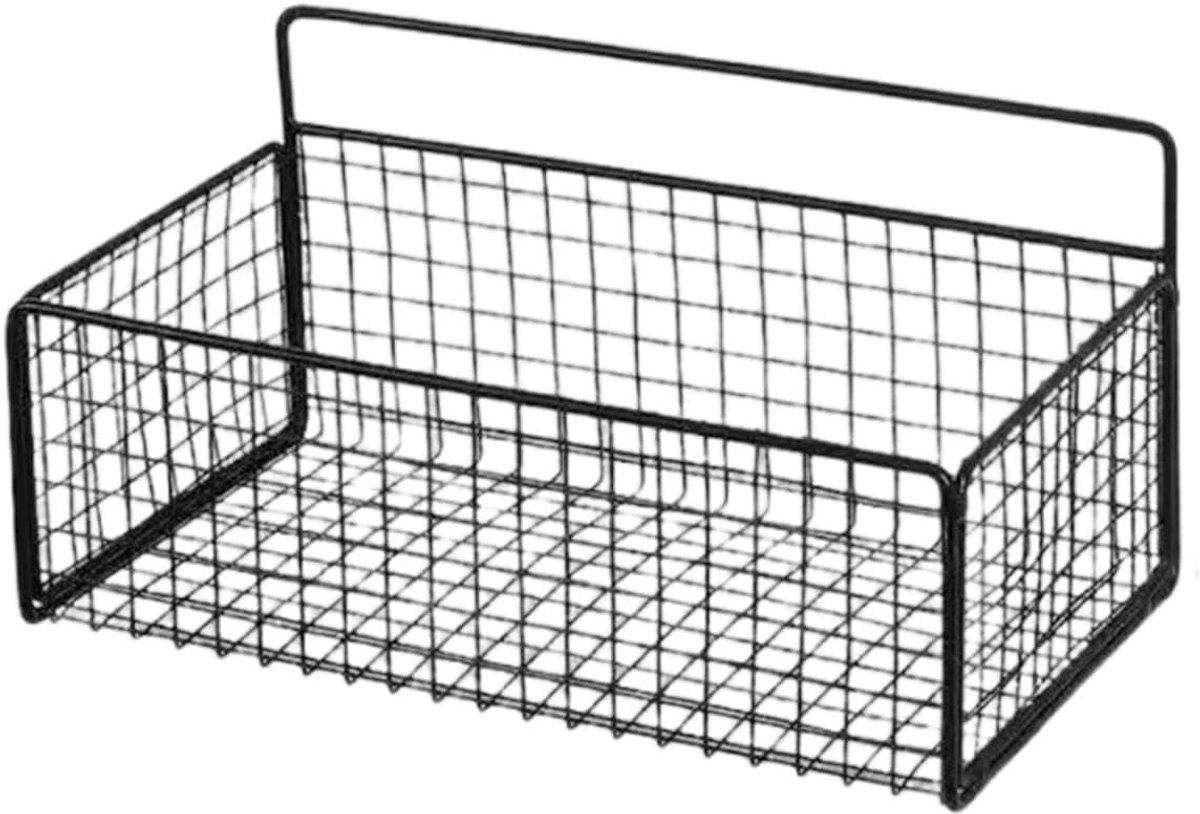 Wand Opbergmand - Hangmand Keuken - Keuken Opbergen - Zonder Boren - 27x15.5x8.5cm - Zwart