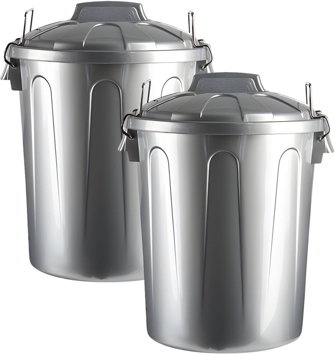 Plasticforte afvalemmer - 2x - zilver - 21L - kunststof - H42 cm - met deksel - prullenbak/afvalbak