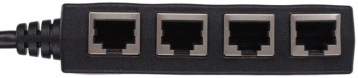 Ethernet Splitter - Netwerk Adapter - Internet Verlengen - Vergulde Kern - 1 naar 4 Poorten - Zwart